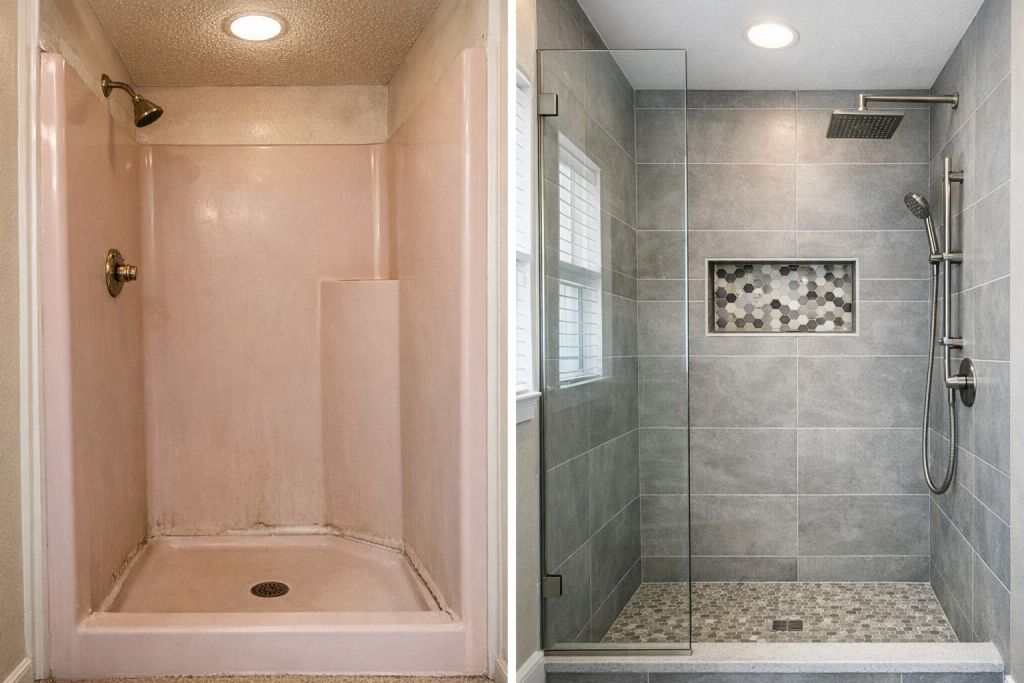 custom tile shower installation corsicana tx before after
