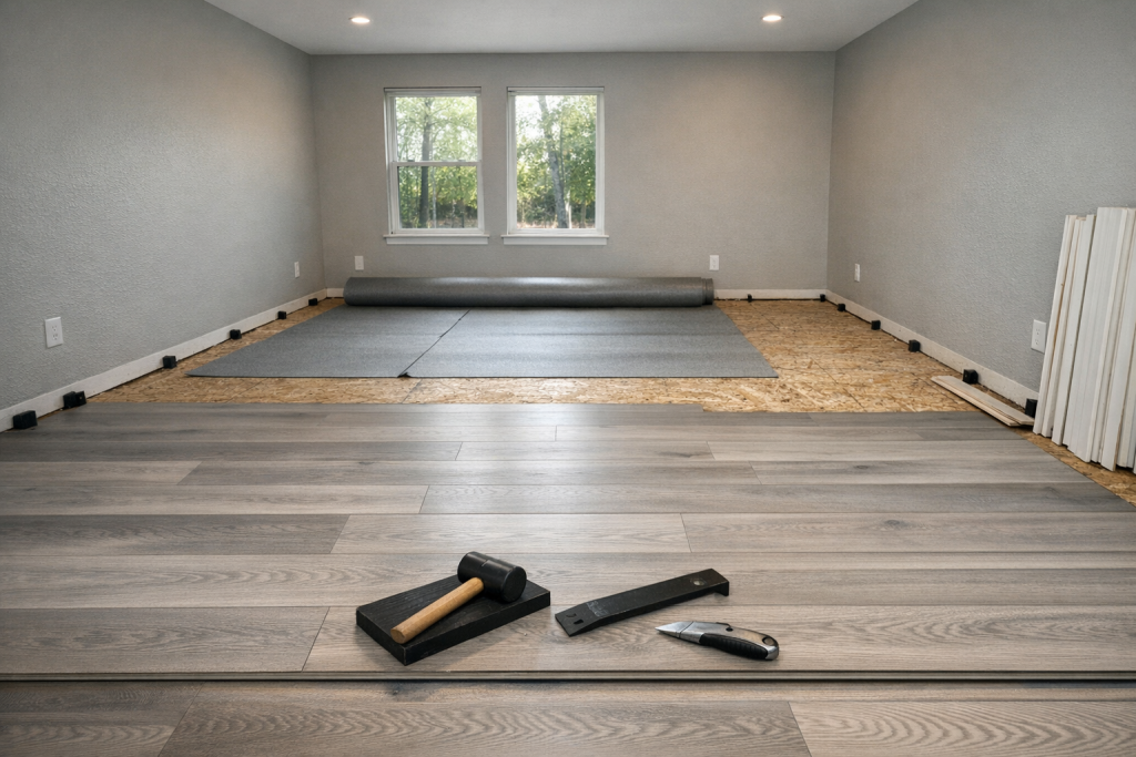 hardwood floor installation cedar creek lake tx in progress