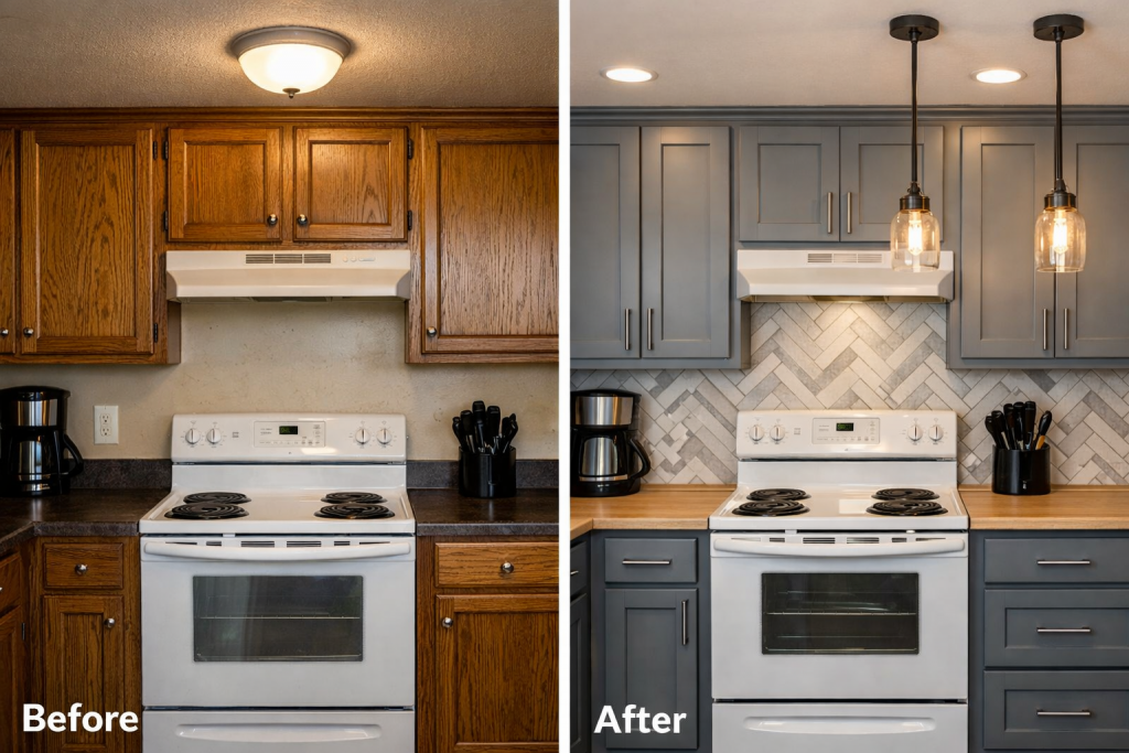 Specialty Tile Services kitchen backsplash installation gun barrel city tx before after