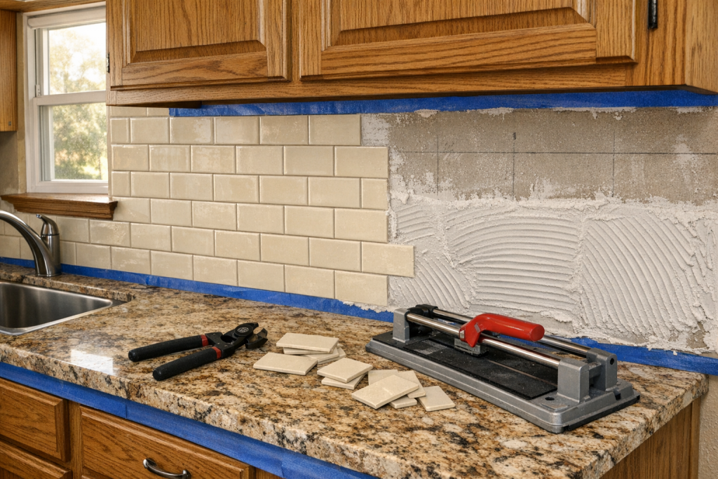 Specialty Tile Services kitchen backsplash installation gun barrel city tx in progress